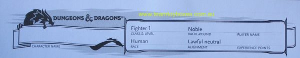 PARTS ONLY - Dungeons and Dragons Starter Set - (1) Fighter 1 Noble Character Sheet Only