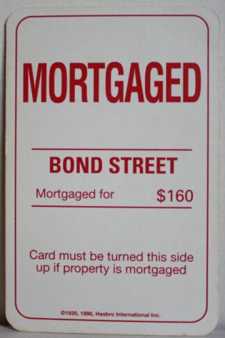 PARTS ONLY - Monopoly Board Game 1996 Edition - (1) Bond Street Title Deed Card Only