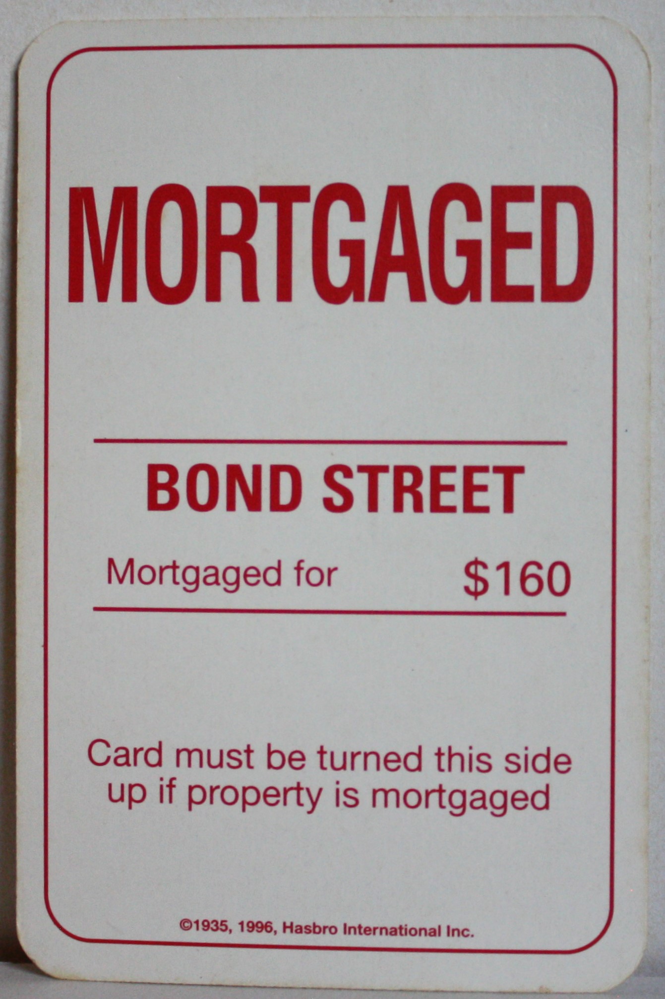 PARTS ONLY - Monopoly Board Game 1996 Edition - (1) Bond Street Title Deed Card Only