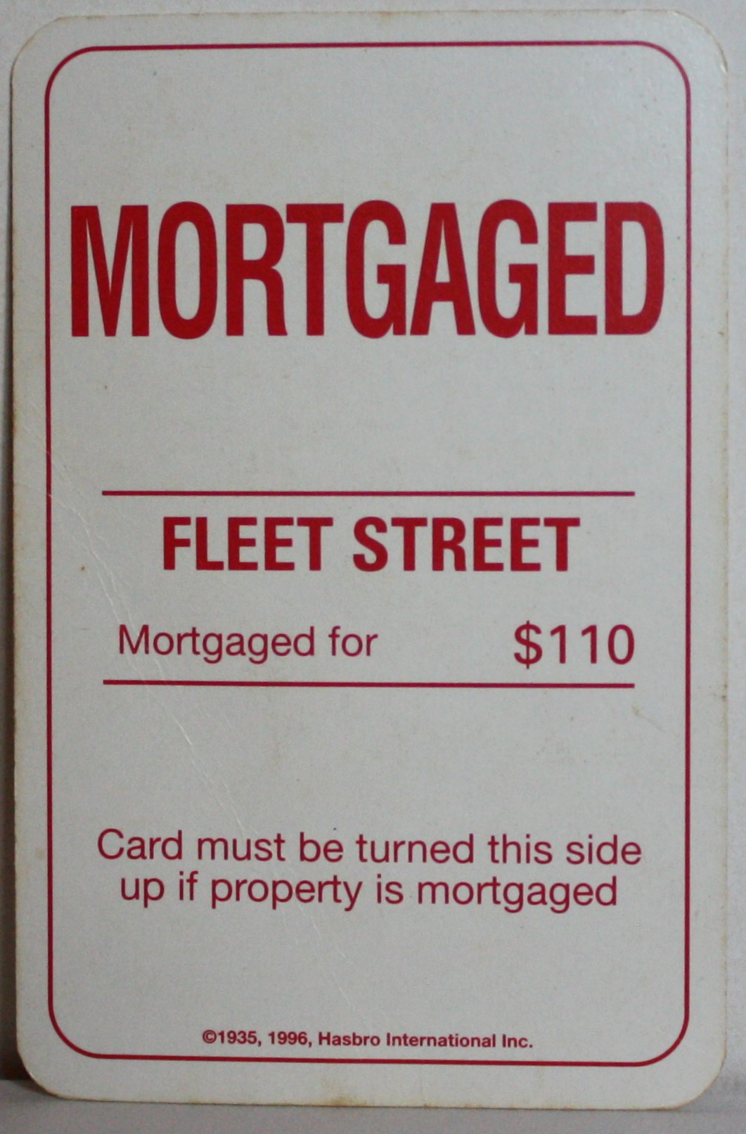 PARTS ONLY - Monopoly Board Game 1996 Edition - (1) Fleet Street Title Deed Card Only