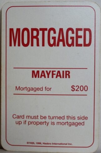 PARTS ONLY - Monopoly Board Game 1996 Edition - (1) Mayfair Title Deed Card Only