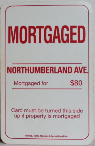 PARTS ONLY - Monopoly Board Game 1996 Edition - (1) Northumberland Ave Title Deed Card Only