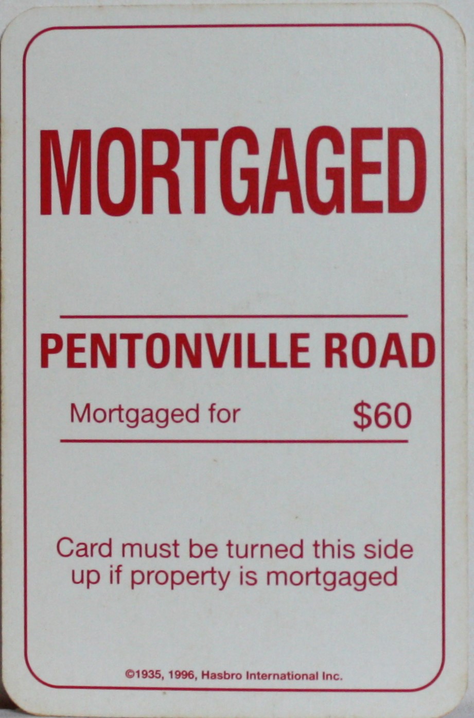 PARTS ONLY - Monopoly Board Game 1996 Edition - (1) Pentonville Road Title Deed Card Only
