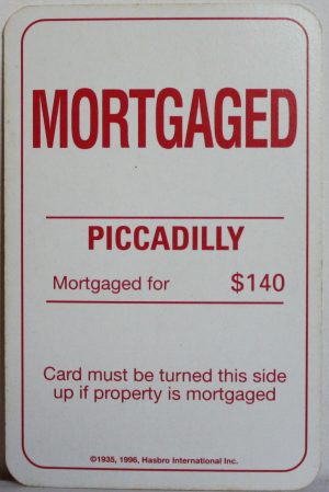 PARTS ONLY - Monopoly Board Game 1996 Edition - (1) Piccadilly Card Only