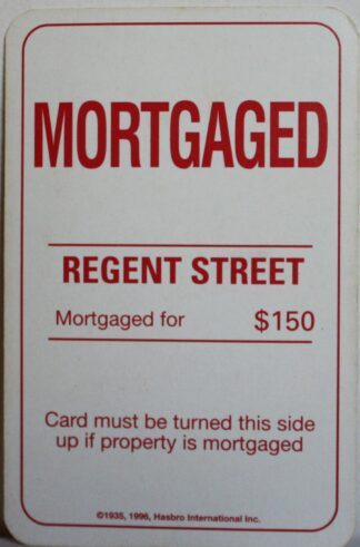 PARTS ONLY - Monopoly Board Game 1996 Edition - (1) Regent Street Title Deed Card Only