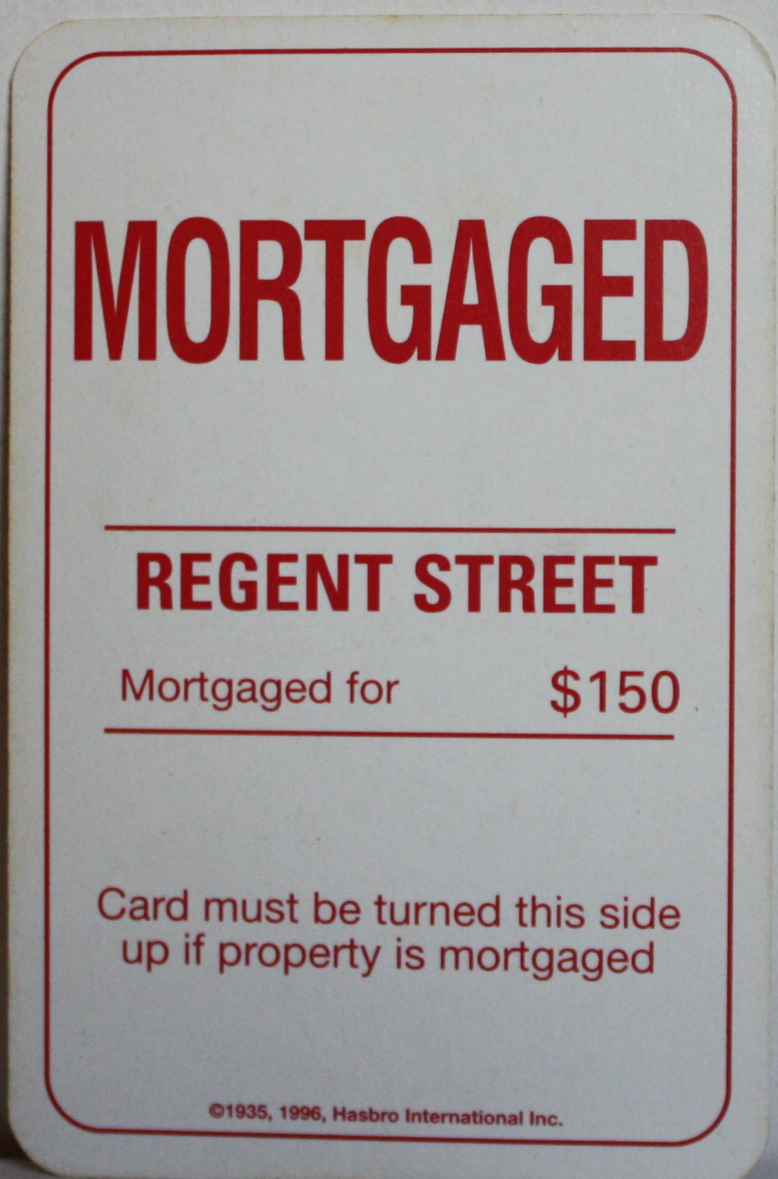 PARTS ONLY - Monopoly Board Game 1996 Edition - (1) Regent Street Title Deed Card Only