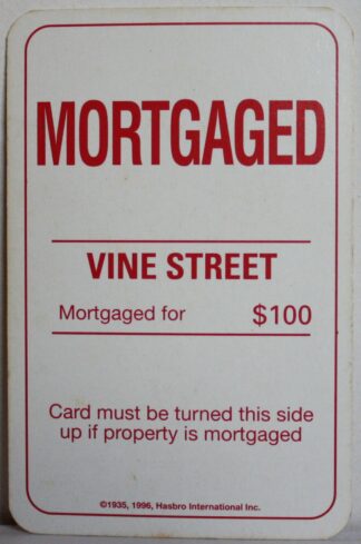 PARTS ONLY - Monopoly Board Game 1996 Edition - (1) Vine Street Title Deed Card Only