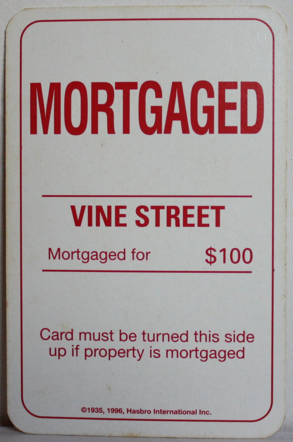 PARTS ONLY - Monopoly Board Game 1996 Edition - (1) Vine Street Title Deed Card Only