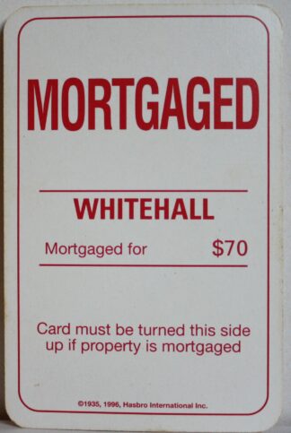 PARTS ONLY - Monopoly Board Game 1996 Edition - (1) Whitehall Title Deed Card Only