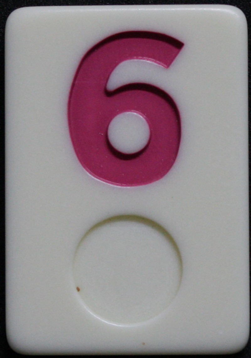 PARTS ONLY - Deluxe Rummy O Board Game - (1) Pink Number 6 Tile Only