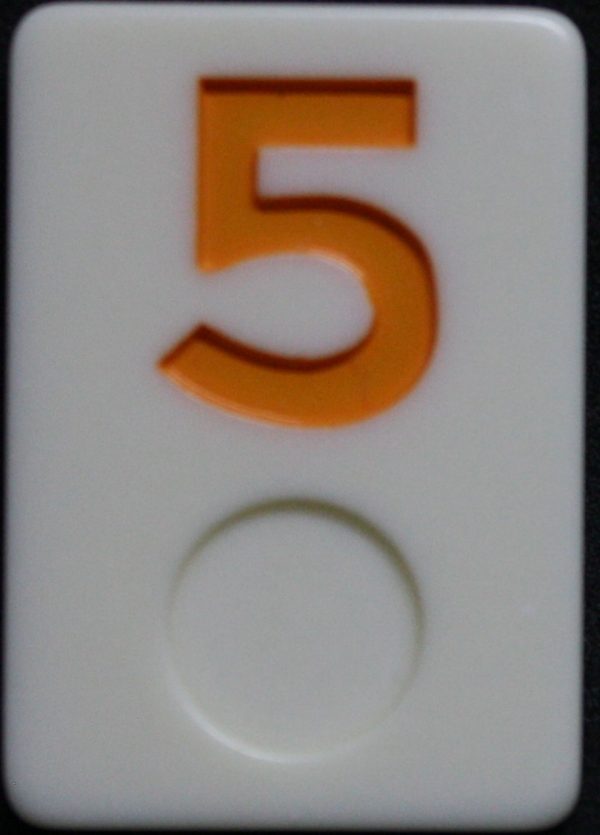 PARTS ONLY - Deluxe Rummy O Board Game - (1) Yellow Number 5 Tile Only