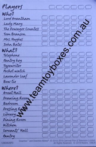 PARTS ONLY - Clue Downton Abbey Board Game - (1) Single Notebook Page Only