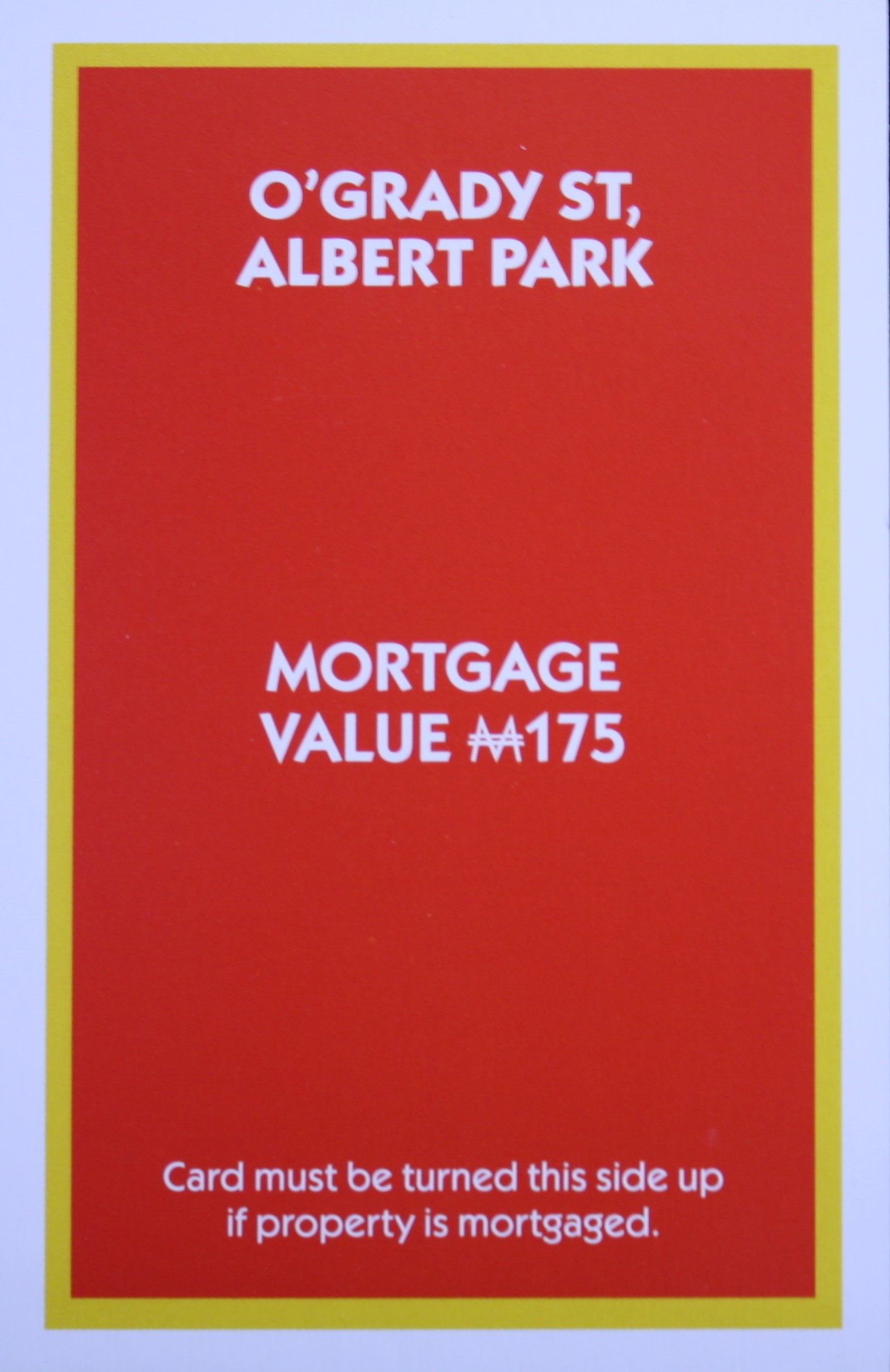 PARTS ONLY - Monopoly "The Block" (2018) Board Game - (1) O'Grady Albert Park Title Deed Only