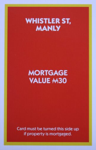 PARTS ONLY - Monopoly "The Block" (2018) Board Game - (1) Whistler St. Manly Title Deed Only