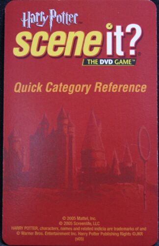PARTS ONLY - Scene It Harry Potter Board Game - (1) Quick Category Reference Card Only