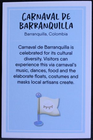 PARTS ONLY - Monopoly Travel World Tour Board Game - (1) Carnaval De Barranquilla Destination Card Only