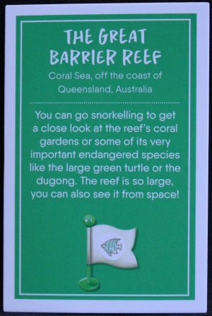 PARTS ONLY - Monopoly Travel World Tour Board Game - (1) The Great Barrier Reef Destination Card Only